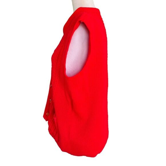 Vtg Sweater Vest Red Grandpacore College Point Made In USA Button Up Pockets L - Picture 4 of 9